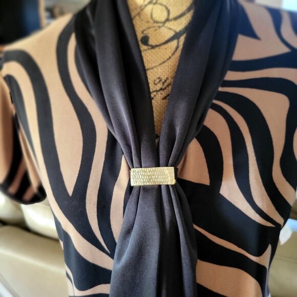 Zebra Print Dress with Scarf Detail & Gold Accent Size M - Picture 4 of 8